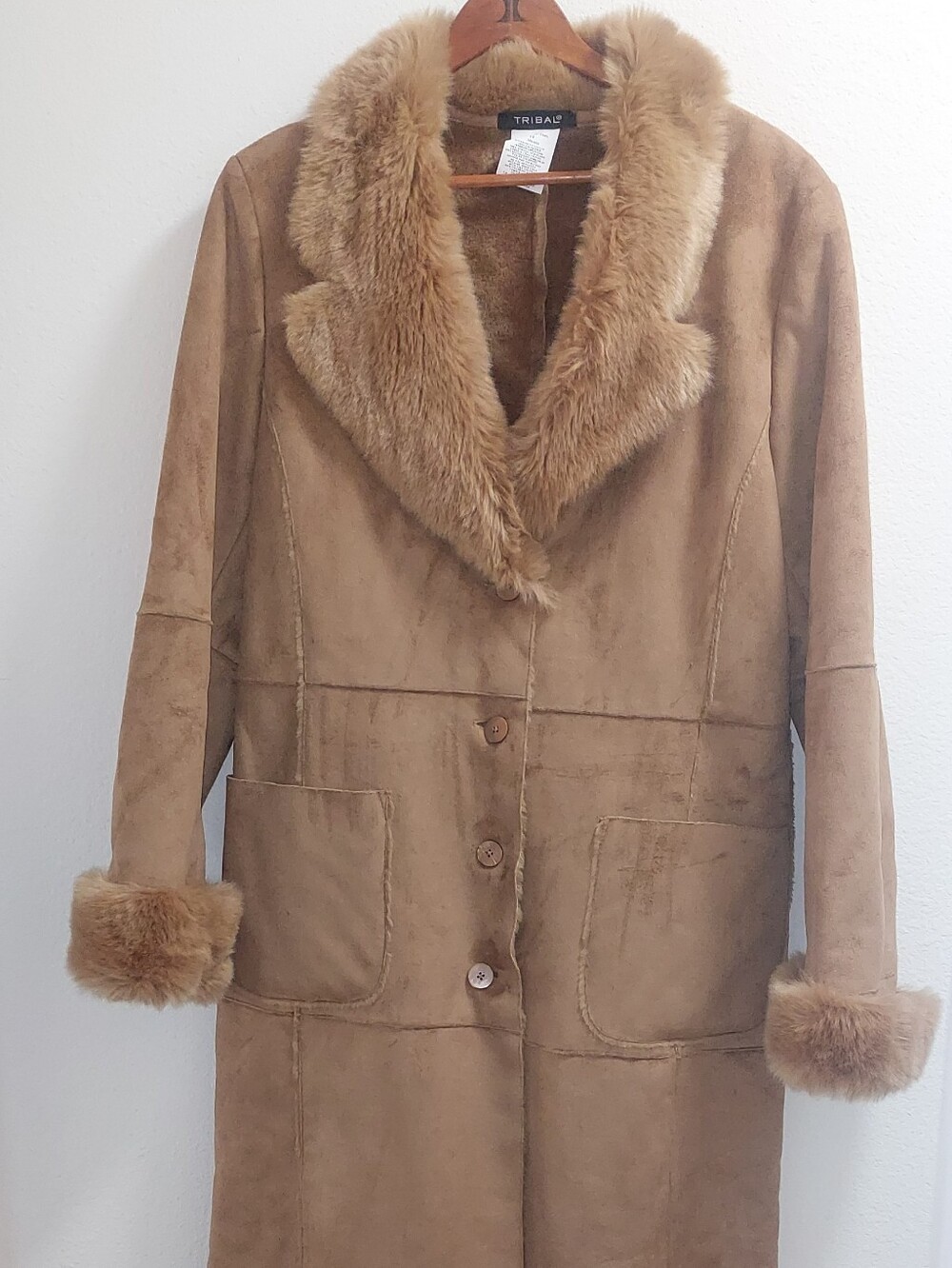 Tribal  Long Teddy Jacket in Camel Brown.pockets Too .Size 14